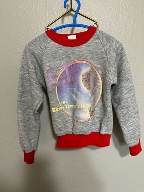 VINTAGE Active Knits E.T. Gray Sweatshirt with Red Trim and Retro E.T. Graphic
